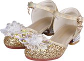 Prinsessen schoenen + Toverstaf meisje + Tiara (Kroon) + Lange handschoenen- Goud - maat 29 - cadeau meisje - prinsessen schoenen plastic - verkleedschoenen prinses - prinsessen sc