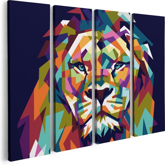 Artaza Toile Peinture Quadrutyque Lion Coloré - Abstrait - En Couleur - 80x60 - Photo Sur Toile - Impression Sur Toile