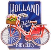 magneet fiets Holland 8,5 x 8,5 cm MDF rood/blauw