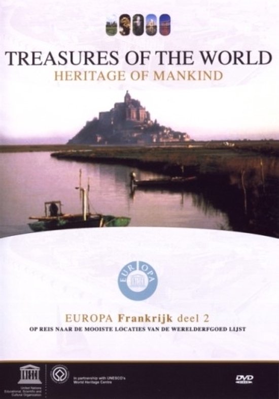 DVD-cover van 'Treasures of the World' met Mont Saint-Michel in Frankrijk.