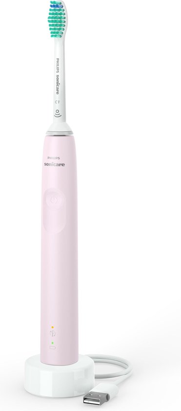 Roze Philips Sonicare sonische tandenborstel op een witte oplader.