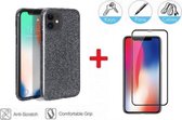 2-In-1 Screenprotector Glitter Hoesje Bescherming Protector Set Geschikt Voor Apple iPhone 11 (6.1 Inch) - Full Cover 3D Edge Tempered Glass Screen Protector Met Siliconen Back Bes