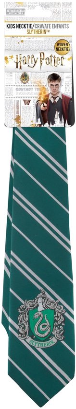 Verpakte kinder stropdas Slytherin met groene en zilveren strepen en het Slytherin-wapen.