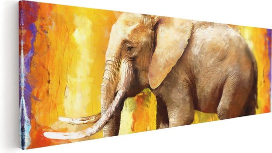 Artaza Canvas Schilderij Geschilderde Olifant Olieverf - Abstract - 60x20 - Foto Op Canvas - Canvas Print