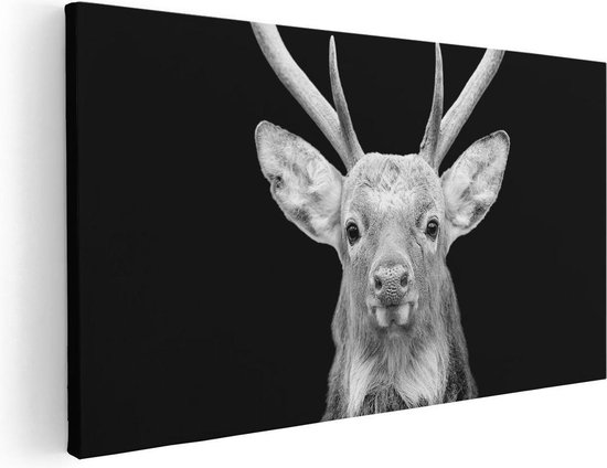 Artaza Canvas Schilderij Hertenkop - Zwart Wit - 40x20 - Klein - Foto Op Canvas - Canvas Print