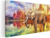 Artaza Canvas Schilderij Getekende Olifant Bij Taj Mahal - Abstract - 40x20 - Klein - Foto Op Canvas - Canvas Print