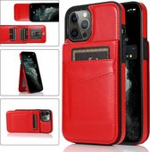 GSMNed – iPhone 12 Mini – Leren telefoonhoes Rood – Luxe iPhone 12 Mini – pasjeshouder met sluiting – Portemonnee – Rood