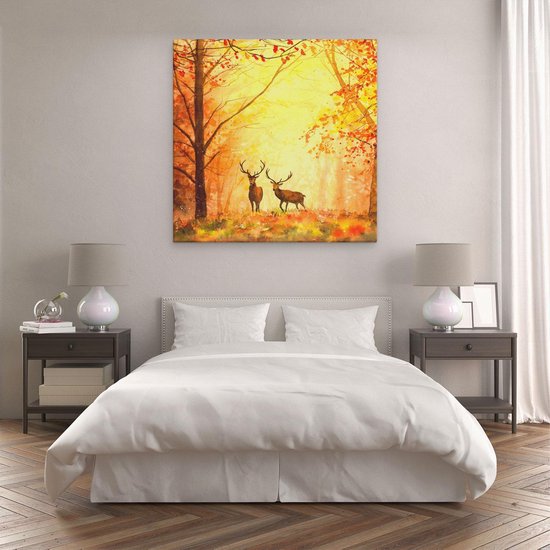 Artaza Peinture sur Toile Cerf Dessiné Dans La Forêt - Automne - 90x90 - Groot - Tableau sur Toile - Impression sur Toile