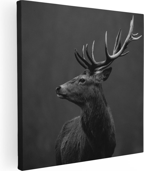 Artaza - peinture sur toile - tête de cerf - cerf - Zwart Wit - 90 x 90 - Groot - Photo sur toile - impression sur toile