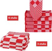 Homéé® Keukendoeken 9-delige sets rood/wit - 6 x theedoeken 65x65cm + 3 keukenhanddoeken 50x50cm