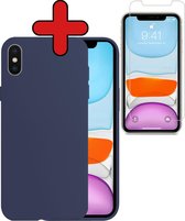 Hoes voor iPhone X Hoesje Siliconen Case Cover Met Screenprotector - Hoes voor iPhone X Hoesje Cover Hoes Siliconen Met Screenprotector - Donkerblauw