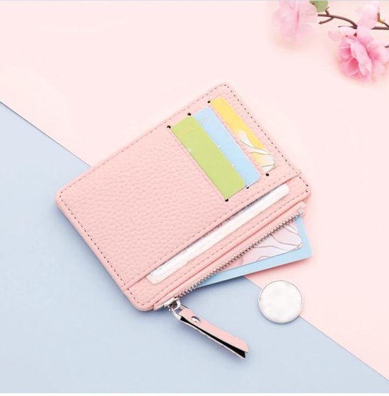 Porte-cartes rose - avec fermeture éclair - porte-cartes de crédit -  portefeuille pour... | bol.com