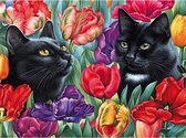 Diamond Painting "JobaStores®" Katten tussen bloemen 40x50cm