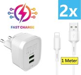 2-poorts Quick Charge oplaadstekker met iPhone Kabel | 1 Meter | USB Power oplader met Lightning Kabel - USB iPhone Fast Charge | Snellader iPhone 12 / 11 Pro / Max Mini / X/ XS / XR / XS MAX