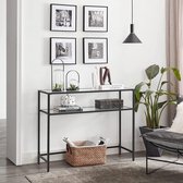 Luxury Buy® consoletafel, bijzettafel met 2 niveaus, gehard glas, opbergplank, metalen frame, verstelbare poten, voor woonkamer, hal, zwart