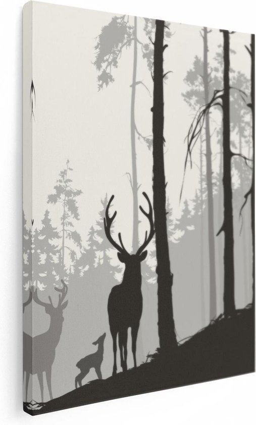 Artaza - Peinture sur toile - Cerf dans la forêt - Silhouette - 30 x 40 - Klein - Photo sur toile - Impression sur toile