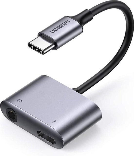 Adaptateur USB-C Vers Jack 3,5 Mm 2-en-1 | Avec Port De Charge | Câble Tressé 18 Cm | Pour Téléphone, écouteurs