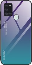 Coque en verre dégradé durable avec dos en verre trempé Samsung Galaxy A21S vert-violet