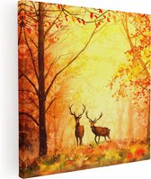 Artaza Toile Peinture Dessiné Cerf Dans La Forêt - Automne - 50x50 - Tableau Sur Toile - Impression Sur Toile