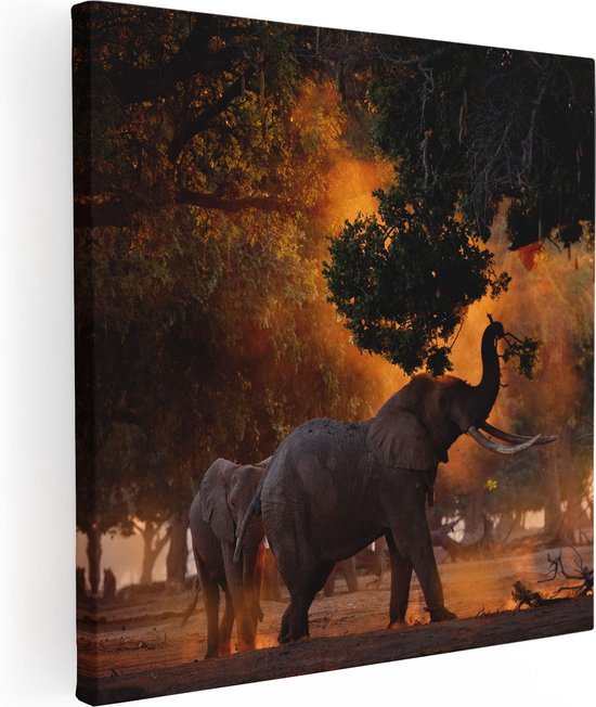 Artaza - Peinture sur toile - Deux éléphants dans la forêt - 50x50 - Photo sur toile - Impression sur toile