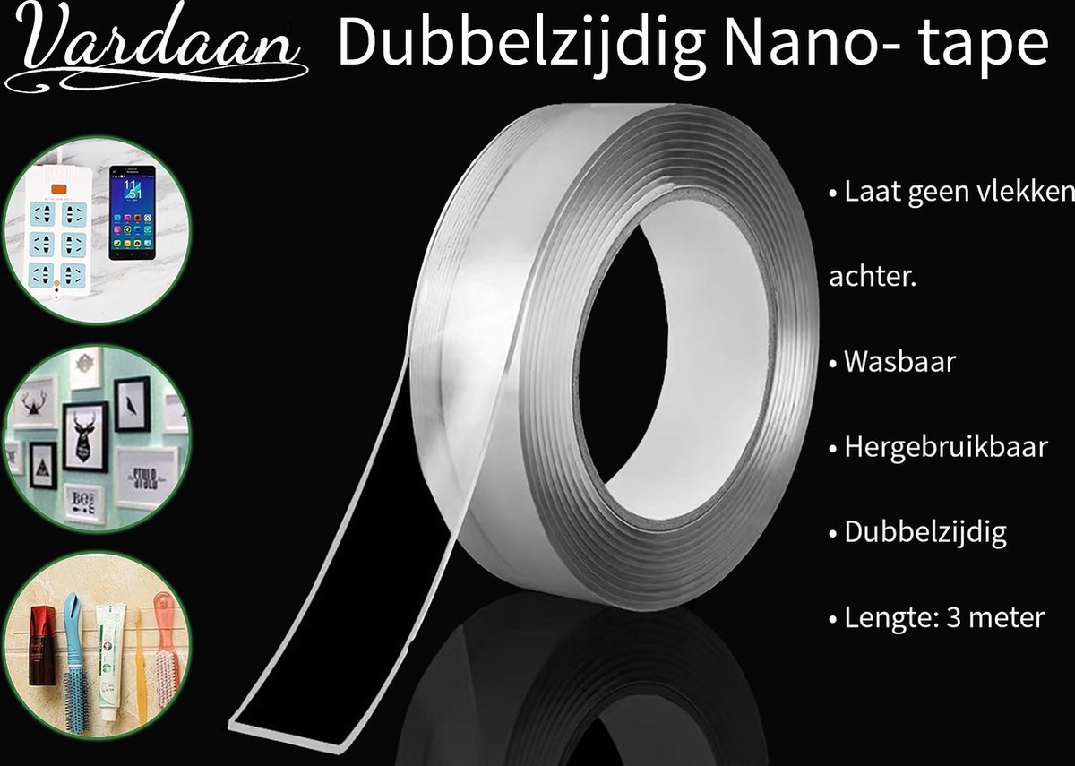 Nano Tape - Transparante Nano Tape - Hoge Kwaliteit & Herbruikbare Nano Tape – Dubbelzijdige 3 meter Tape - Vardaan® Dubbelzijdige Nano Tape