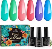 Sefaras Gel Nagellak - 9-Delige set - Glanzend - UV-Set - 1 Base-Coat & 2 Top-Coats - Meer kleurig