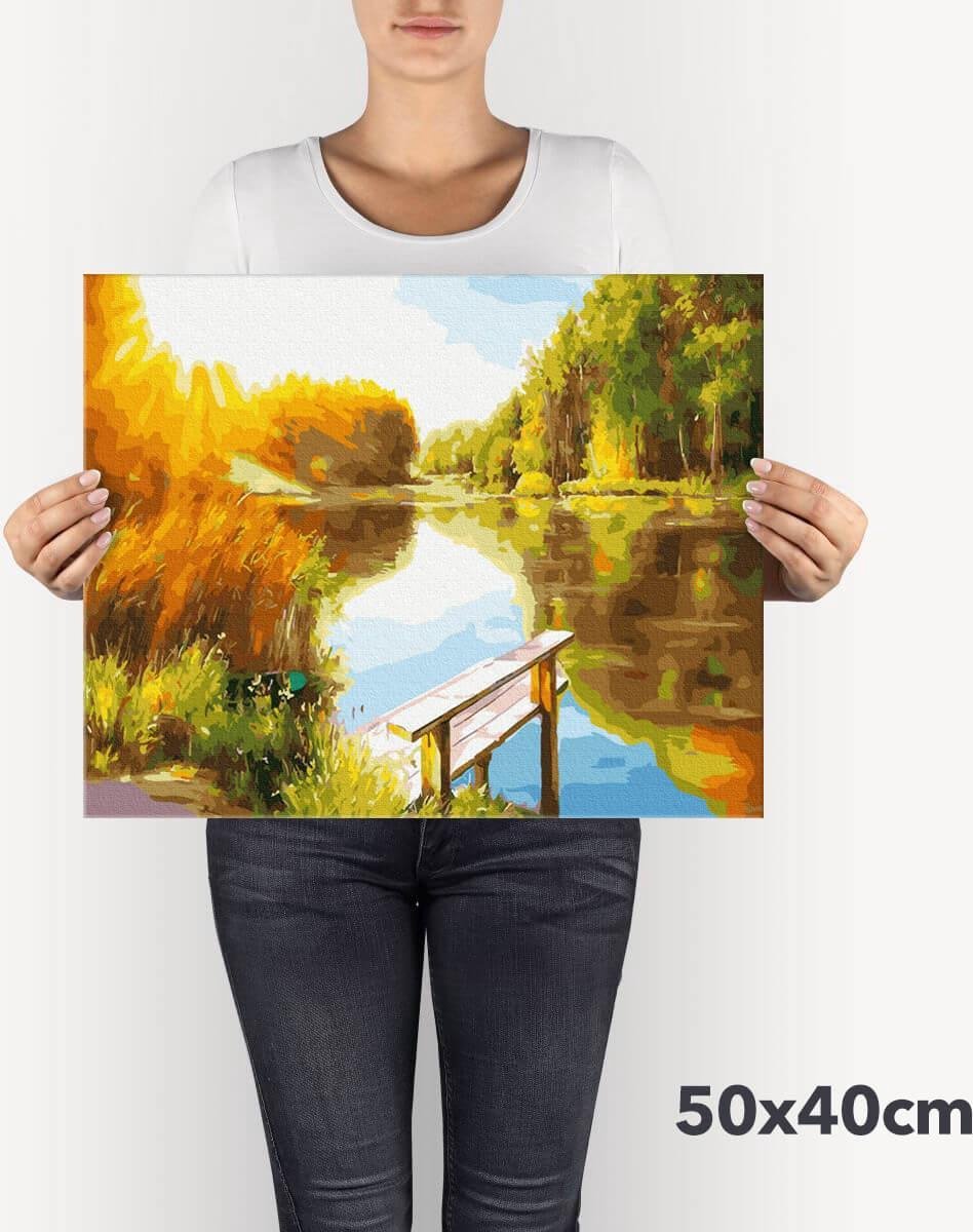 Schilderen Op Nummer Volwassenen DIY Paint By Number Compleet Hobby Pakket op Frame met Vernis - ®Arty Bee - Natuurlijke Spiegel 50x40cm — afbeelding 5