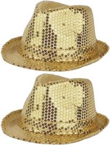 2x stuks gouden carnaval verkleed hoed met pailletten - Glitter bling bling hoeden