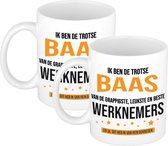 4x stuks ik ben de trotse baas van de grappigste, leukste en beste werknemers koffiemok / theebeker - wit - 300 ml