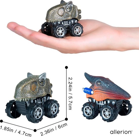 Allerion Dino Trek Auto’s – Set van 8 Verschillende – Voertuigen met Dinosaurussen - Allerion®