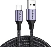 Mobstore USB A naar USB C kabel - 1M - Zwart - Stevige nylon kabel - Oplaadkabel Samsung - 480 Mbps - Sneller opladen - USB C kabel