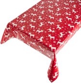 Tafelzeil Xmas Deer Rood -  140 x 250 cm - Rood tafellaken - Tafelkleed plastic - Voor buiten en binnen - Verschillende maten - Geleverd in een koker