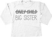 Grote zus shirt-Bekendmaking zwangerschap-only child big sister-wit-zilver-Maat 122/128