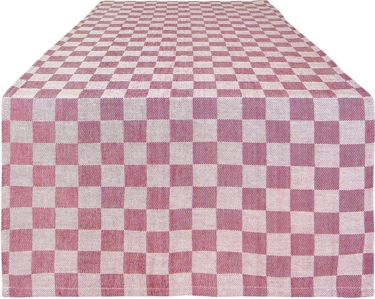 Treb Horecalinnen Tafelloper 2 Stuks Rood en Wit Geblokt 50x140cm - Treb WS