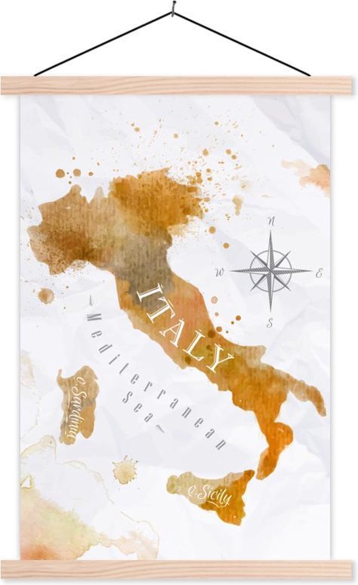 Afbeelding van product TextilePosters  Schoolplaat - Wereldkaart - Verf - Italië - 40x60 cm - Blanke latten