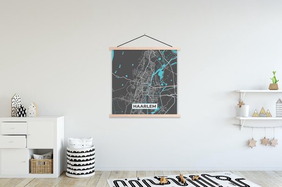 Porte-affiche avec affiche - Affiche scolaire - Carte - Haarlem - Grijs - Blauw - 120x120 cm - Lattes vierges
