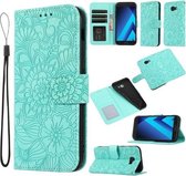 Voor Samsung Galaxy A5 (2017) Skin Feel Reliëf Zonnebloem Horizontale Flip Leather Case met Houder & Kaartsleuven & Portemonnee & Lanyard (Groen)