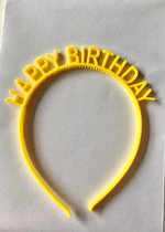 Happy birthday tiara - diadeem verjaardag - geel - verjaardag feestje - volwassenen - kinderen - jarige