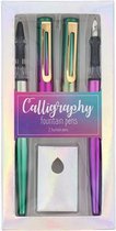 Kalligrafie pennen met inkt - Roze / Groen - 10 x 19 cm - Set van 2