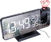 Nixnix - Digitale Wekkerradio Zwart - Alarm Clock - Met projectie - Multifunctionele Wekker radio - Digitale Wakker - Temperatuur - Spiegel - Snooze -