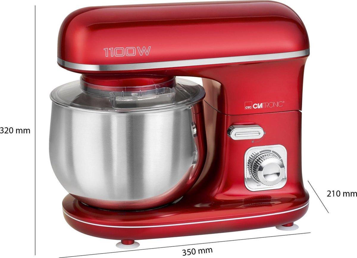 Clatronic KM 3712 krachtige kneedmachine incl. transparant spatdeksel met navulopening, 1100 watt, 5 liter, draaibare multifunctionele arm, rood thumbnail 5