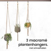 Bamboez - Macramé plantenhanger - Bruin - ↕ 80-95-115 cm - Ø tot 10-18 cm - Set van 3 stuks - 100% Katoen - Inclusief zwarte schroefhaken - Handgemaakt in Nederland