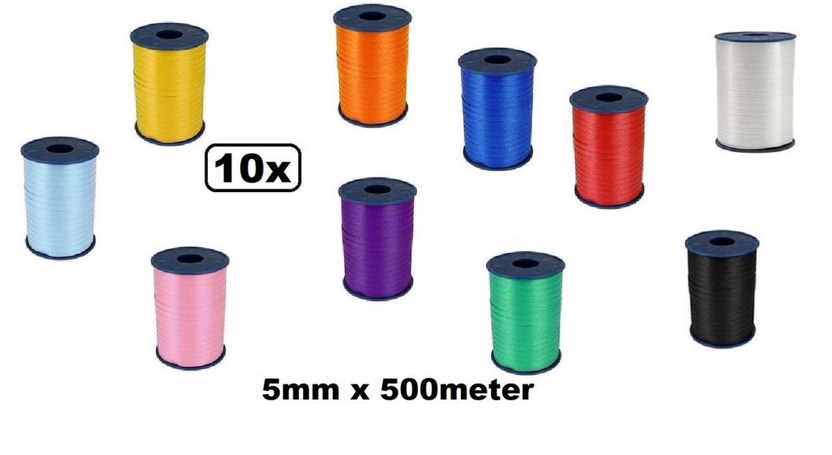 10x Rol krullint combi kleur 5mm x 500meter - krul lint kerst sinterklaas decoratie kado