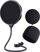 Microfoon Pop Filter Set Shield voor Blue Yeti, MXL, Audio Technica en andere microfoons, Microfoon Pop-Bescherming met 360 ° Zwanenhals en Microfoonafdekking, schuim-windscherm, 2-in-1 verpa