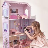 Teamson Kids Houten Poppenhuis - Kinderspeelgoed - Omvat 12 Accessoires - Voor 12" Poppen - Roze