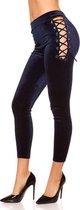 Fluwelen Legging Dames - Vetersluiting Marineblauw - L/XL