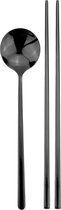 House of Husk 1 Persoons Chopstick Set - 1 Paar Metalen Koreaanse Eetstokjes - Inclusief Eetlepel en Houder - RVS - Metaal - Eetstokjes - Koreaans - Vaatwasserbestendig - Sushi Cho