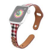 Geruite lederen vervangende band horlogeband voor Apple Watch Series 6 & SE & 5 & 4 44 mm / 3 & 2 & 1 42 mm (rood geruit)