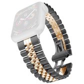 Vijf kralen roestvrijstalen vervangende horlogebanden voor Apple Watch Series 6 & SE & 5 & 4 40 mm / 3 & 2 & 1 38 mm (zwart + rose goud)