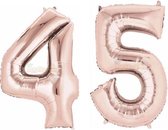 45 Jaar Folie Ballonnen Rosé Goud - Happy Birthday - Foil Balloon - Versiering - Verjaardag - Man / Vrouw - Feest - Inclusief Opblaas Stokje & Clip - XXL - 115 cm